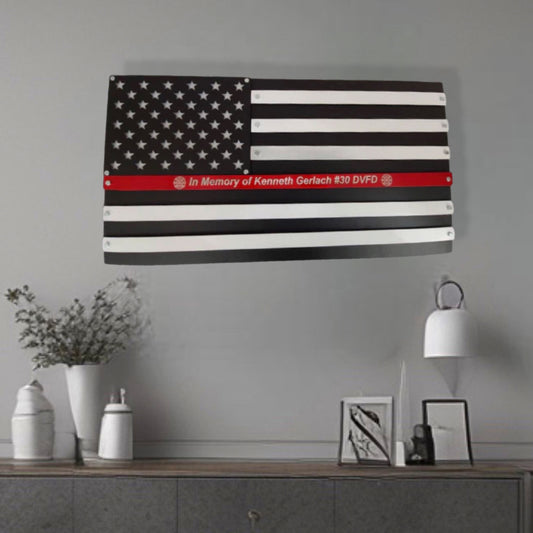 Wall Decor Of 2 Layer Red Line Flag Metal Art