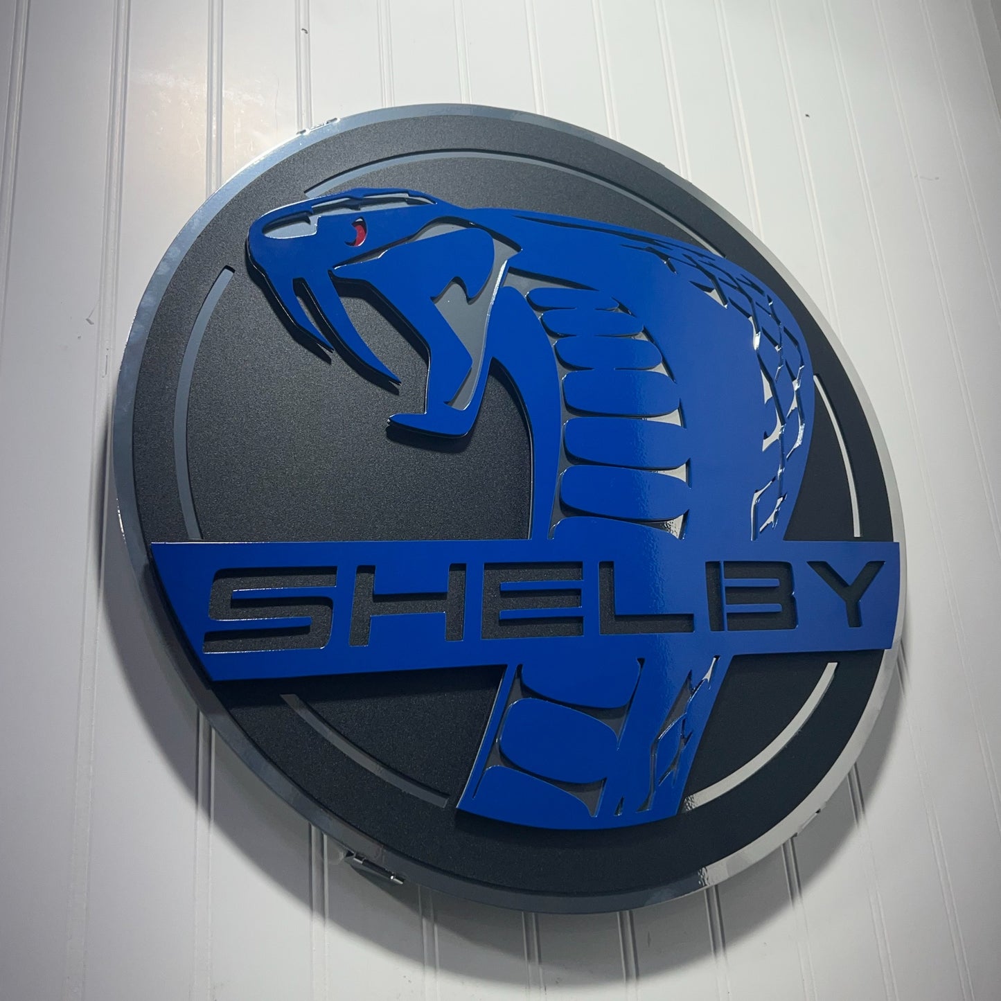 Blue Shelby Cobra Medallion Metal Art On Wall