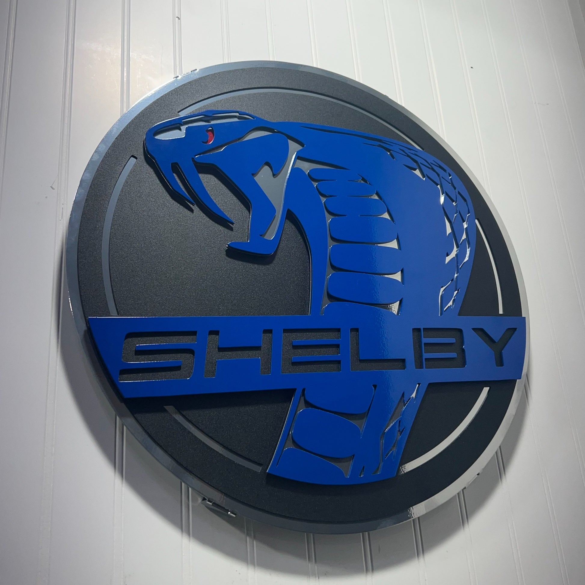 Blue Shelby Cobra Medallion Metal Art On Wall