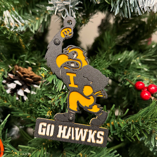 Metal Iowa Hawkeyes Go Hawks Fighting Herky Ornament