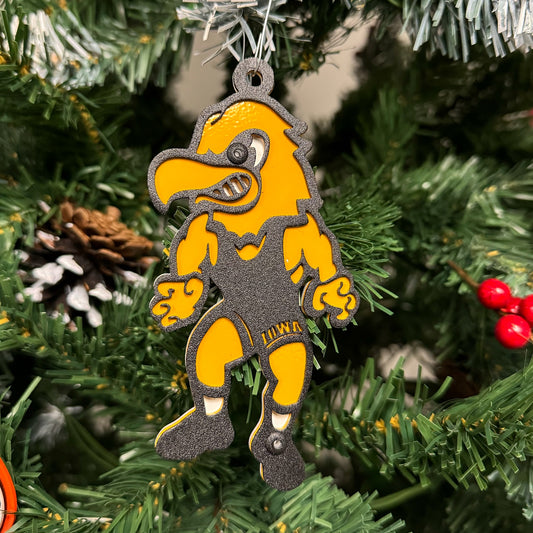 Metal Iowa Hawkeyes Vintage Wrestling Herky Ornament