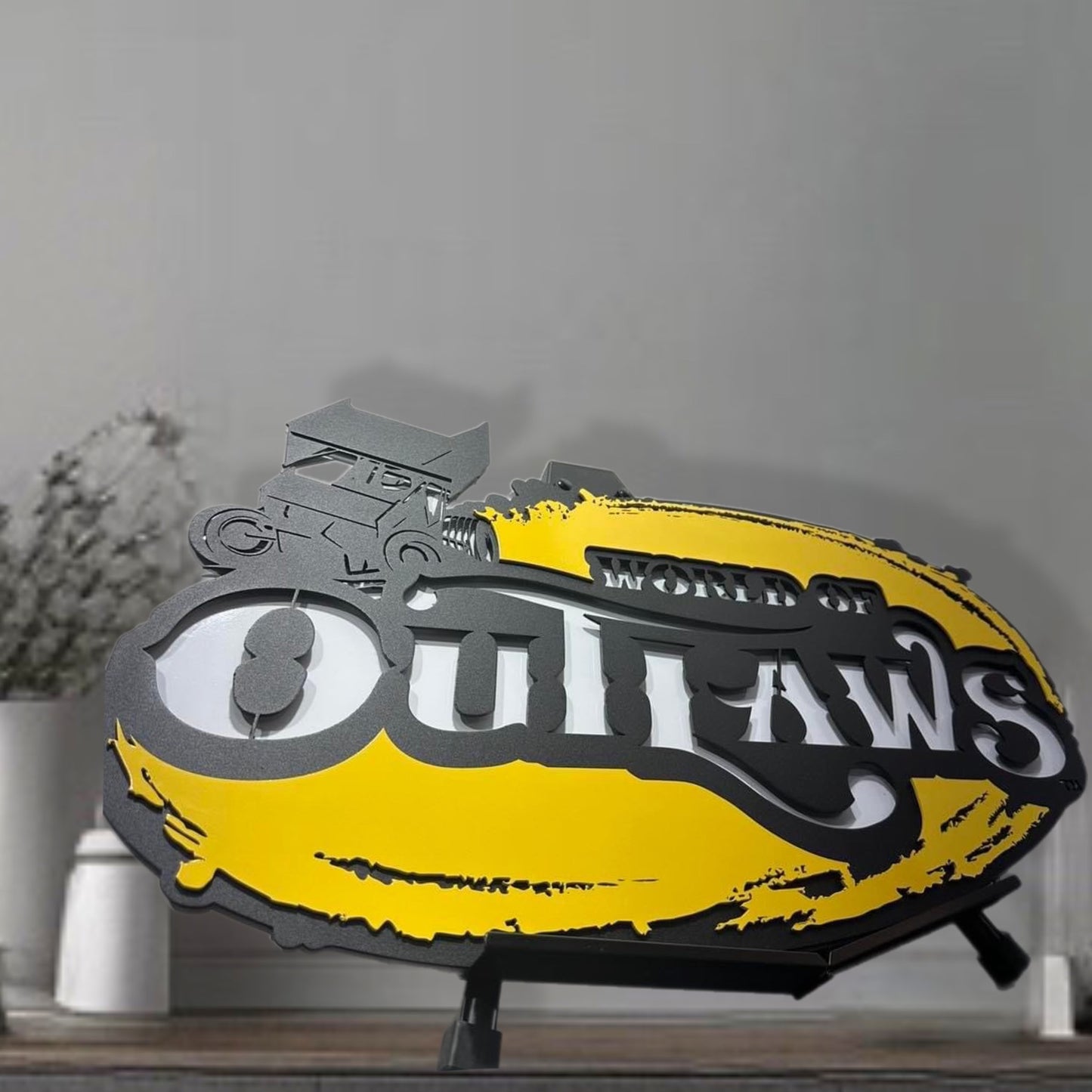 Metal Art Yellow World Of Outlaws Sprint Car Series Logo