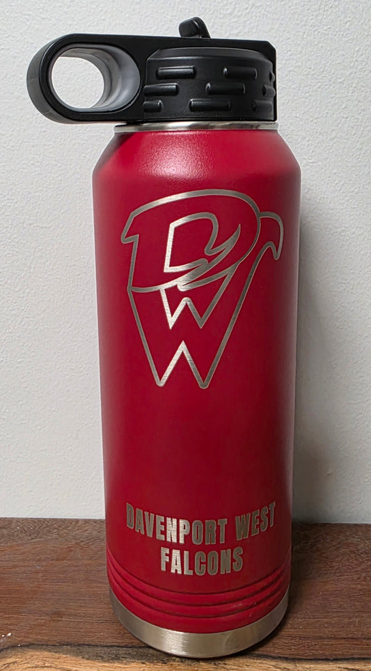Davenport West Falcons Engraved 32oz Water Bottle