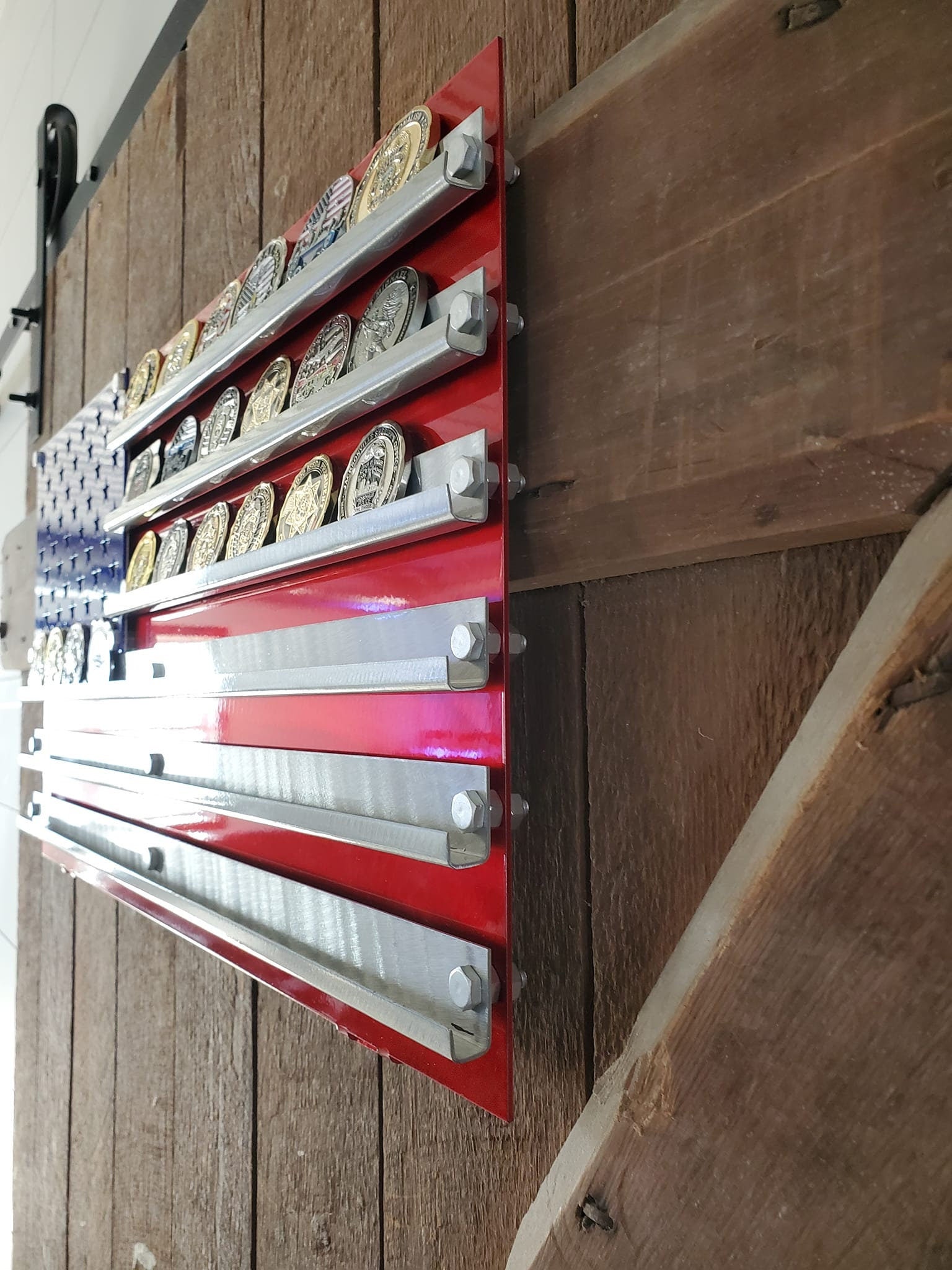 American Flag Challenge Coin Flag On Wood Wall