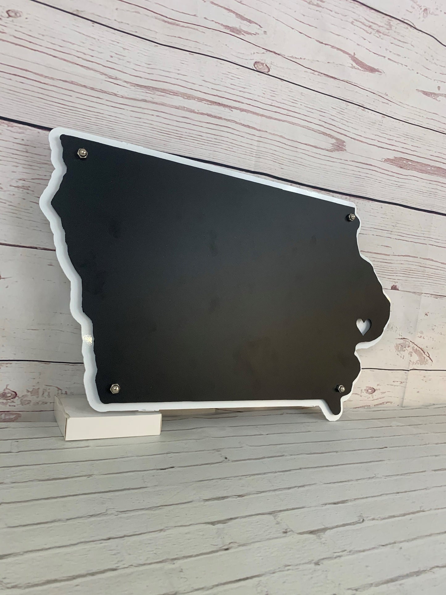 Iowa Shaped Sign with Heart On Location