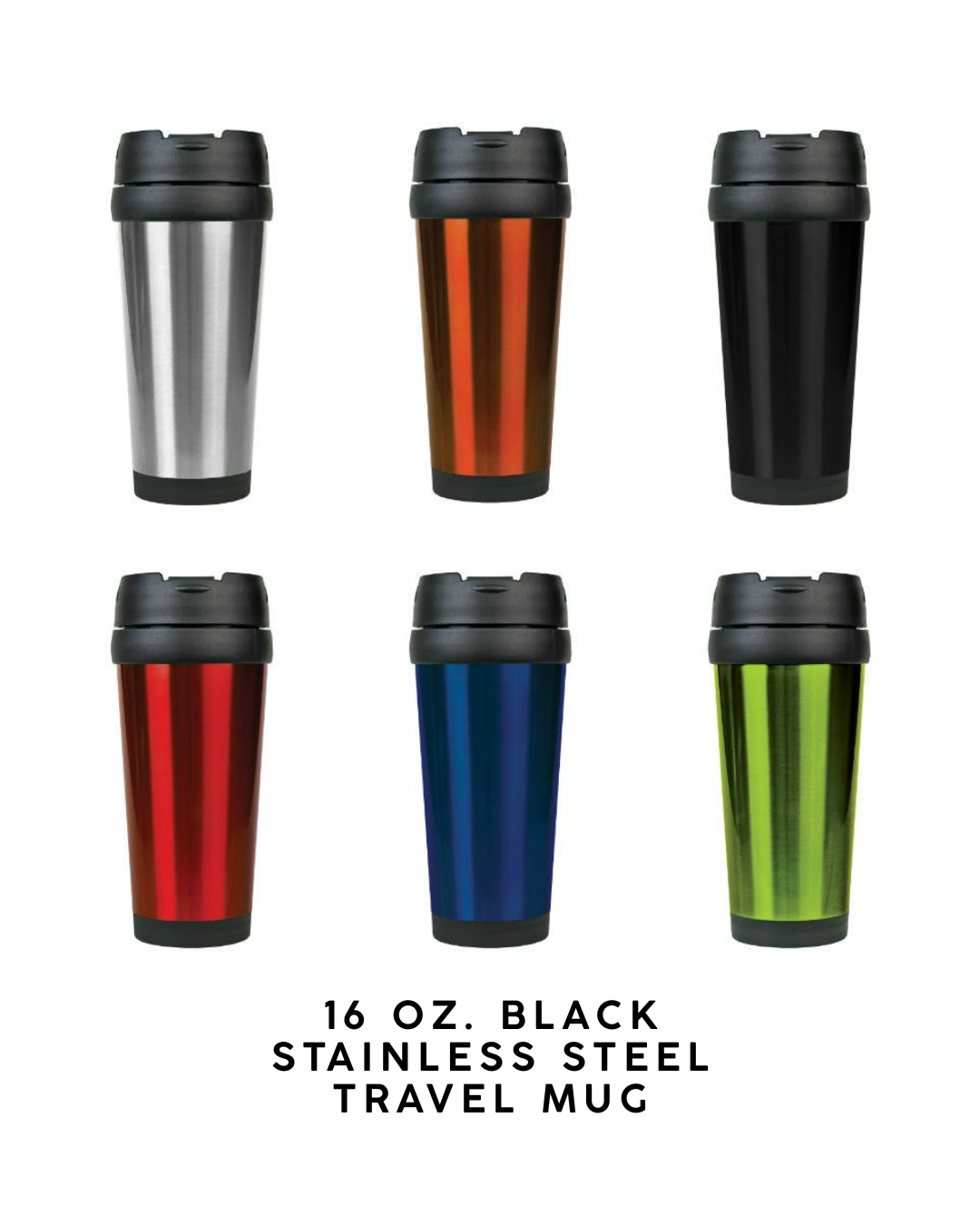 16 oz. Black Stainless Steel Travel Mug