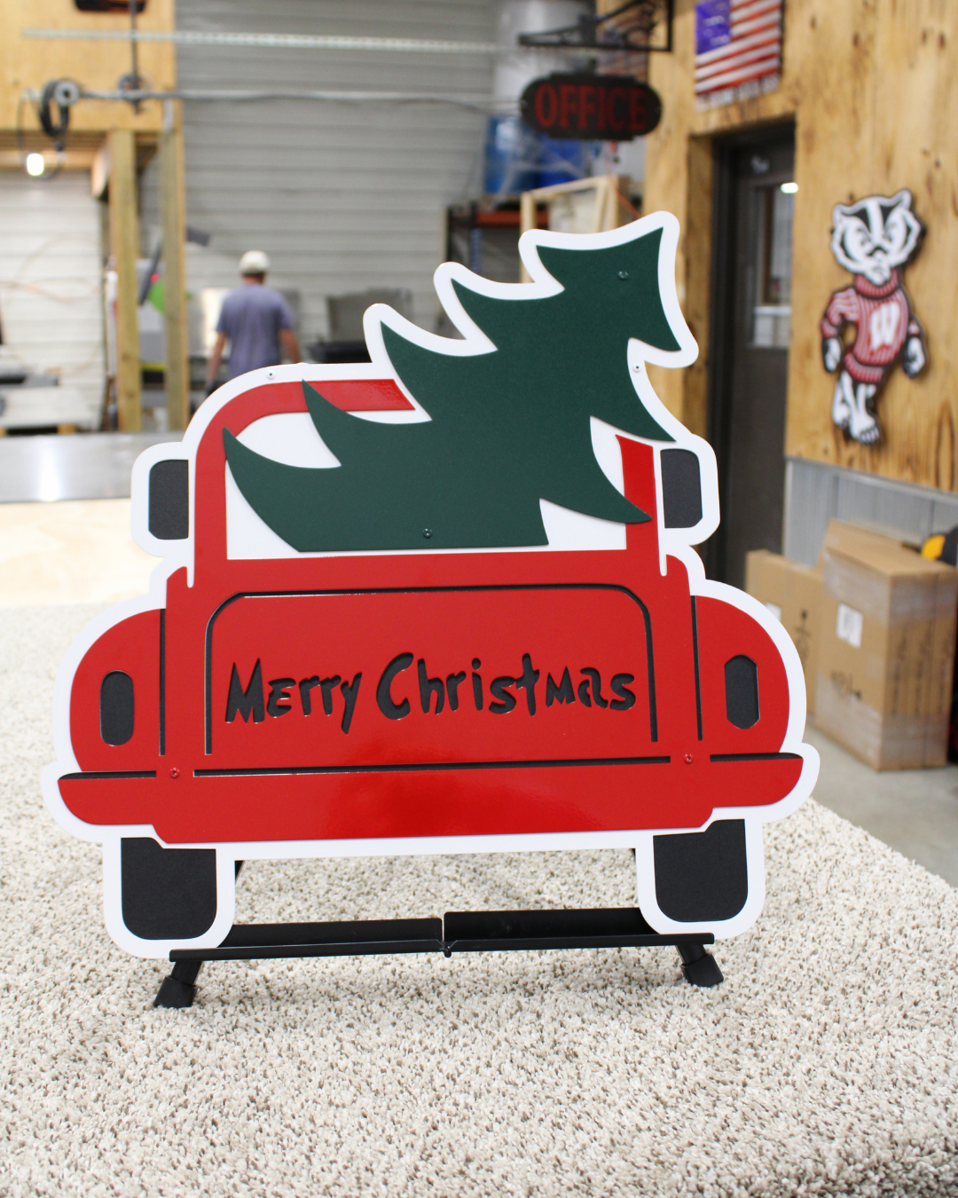 Merry Christmas Truck with Tree Sign
