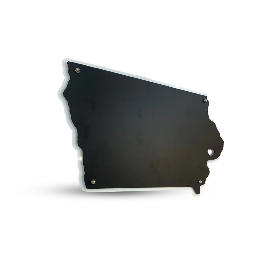 Iowa Shaped Sign with Heart On Location