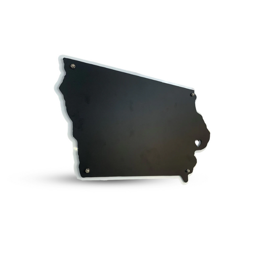 Iowa Shaped Sign with Heart On Location