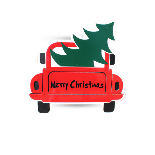 Merry Christmas Truck with Tree Sign