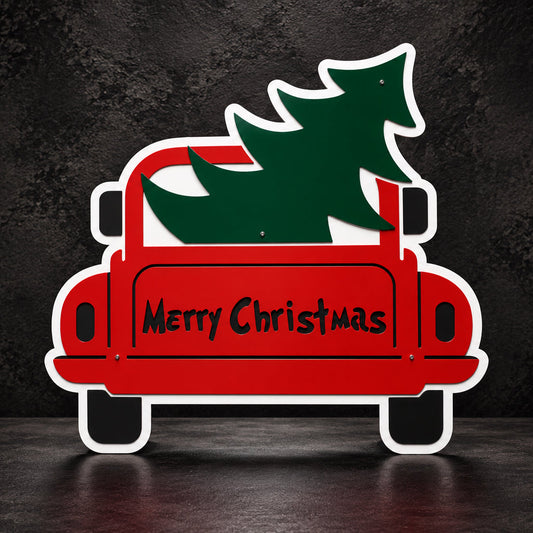 Merry Christmas Truck with Tree Sign