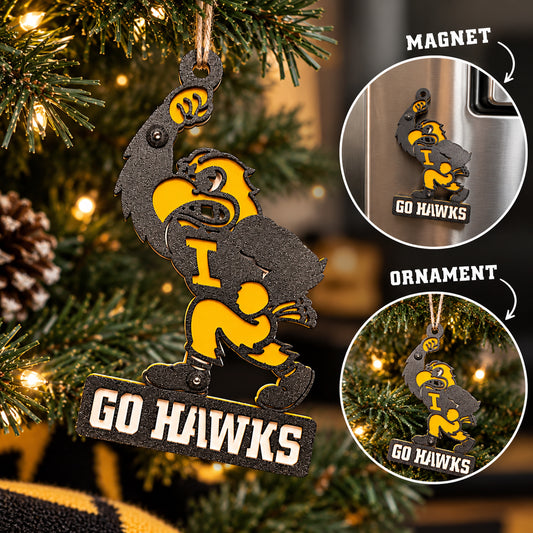 Iowa Hawkeyes Go Hawks Fighting Herky Ornament/Magnet