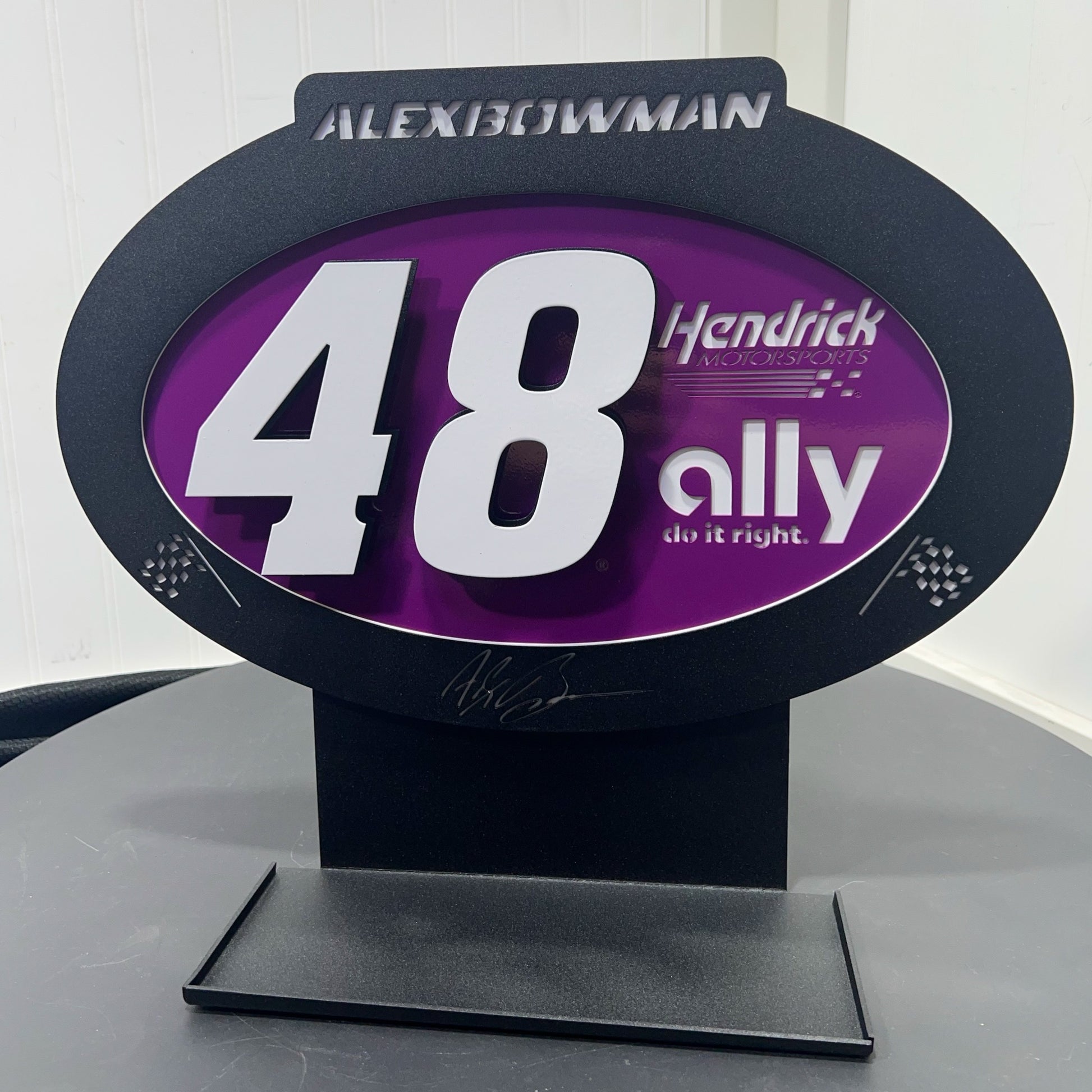 Alex Bowman #48 Oval 3D Sheet Metal Diecast Display On Stand