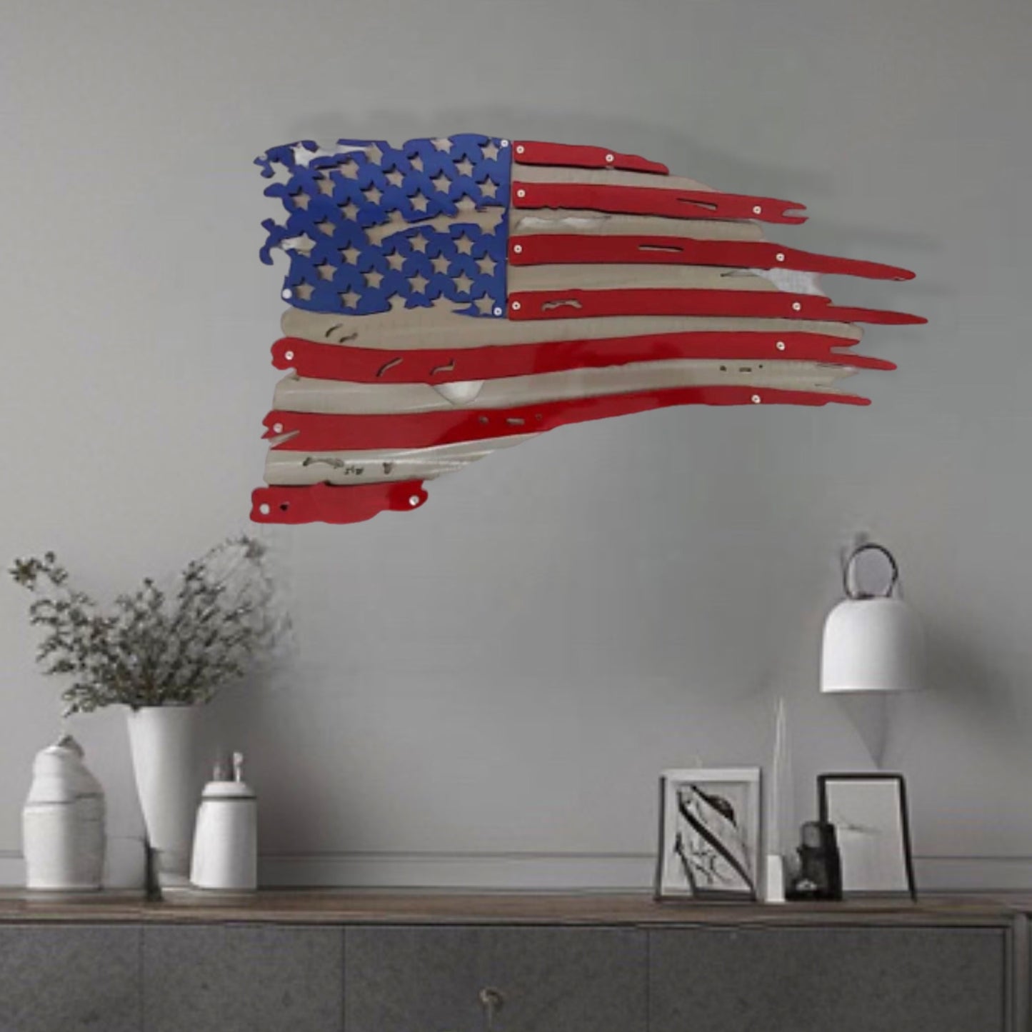 American Flag-Tattered Metal Art Layered 3D On Wall For Wall Decor