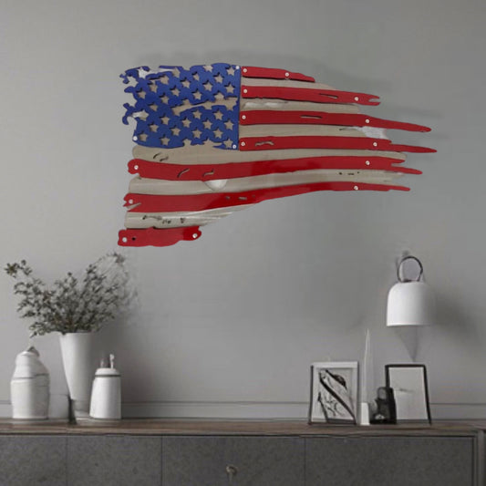 American Flag-Tattered Metal Art Layered 3D On Wall For Wall Decor