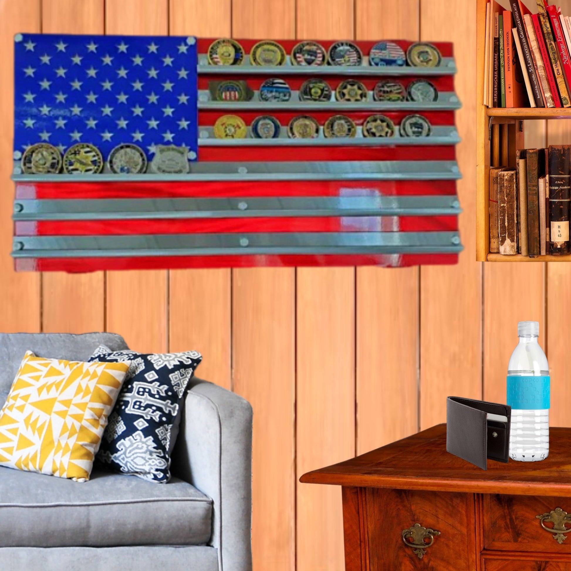 Challenge Coin Flag (American, Blue Line, Red Line)