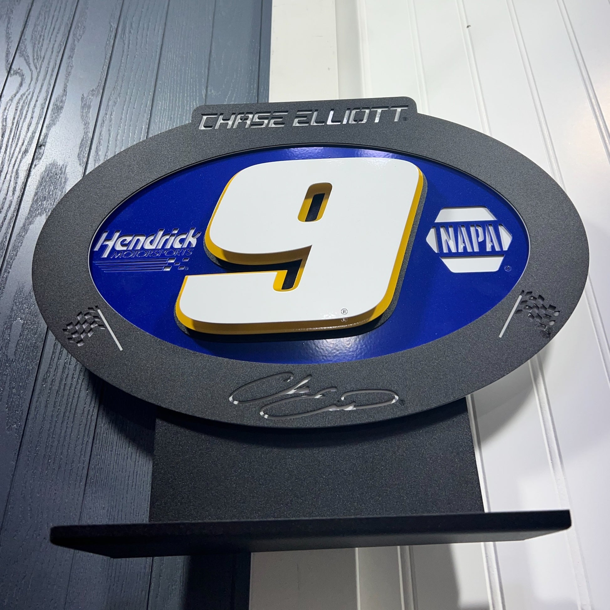 Chase Elliott Oval 3D Sheet Metal Diecast Display Hanging On Wall