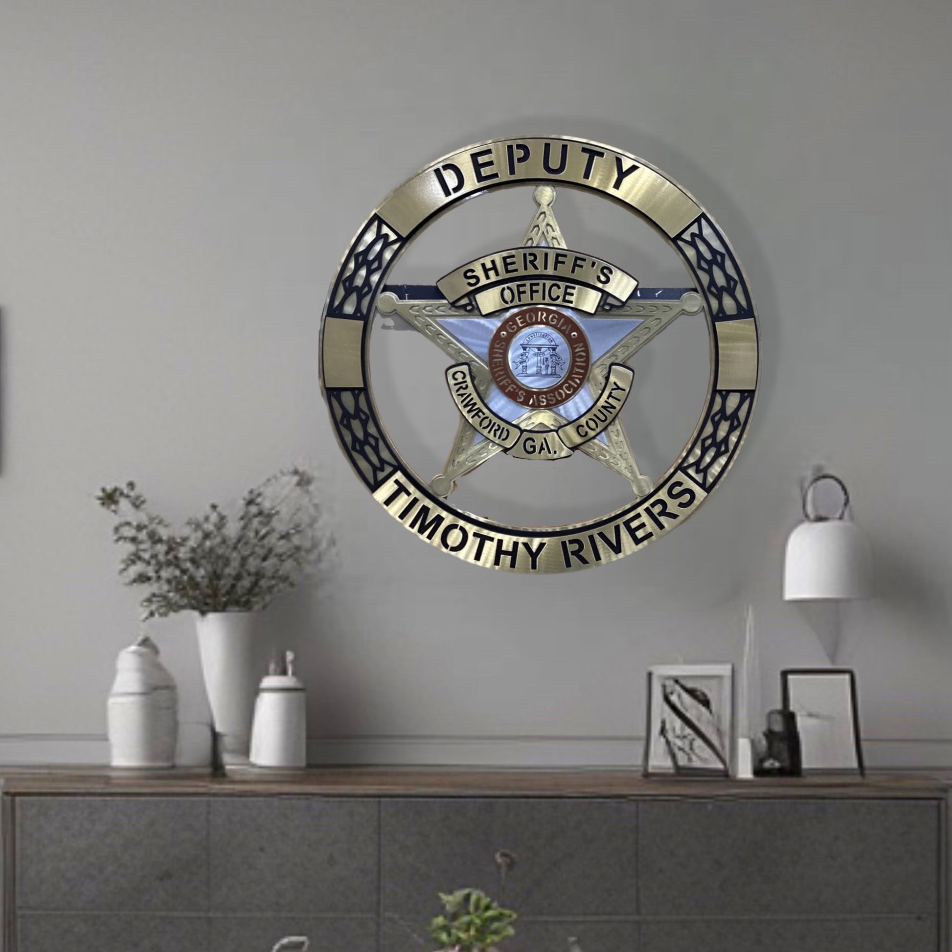 Wall Display Of Crawford County Sheriff Star
