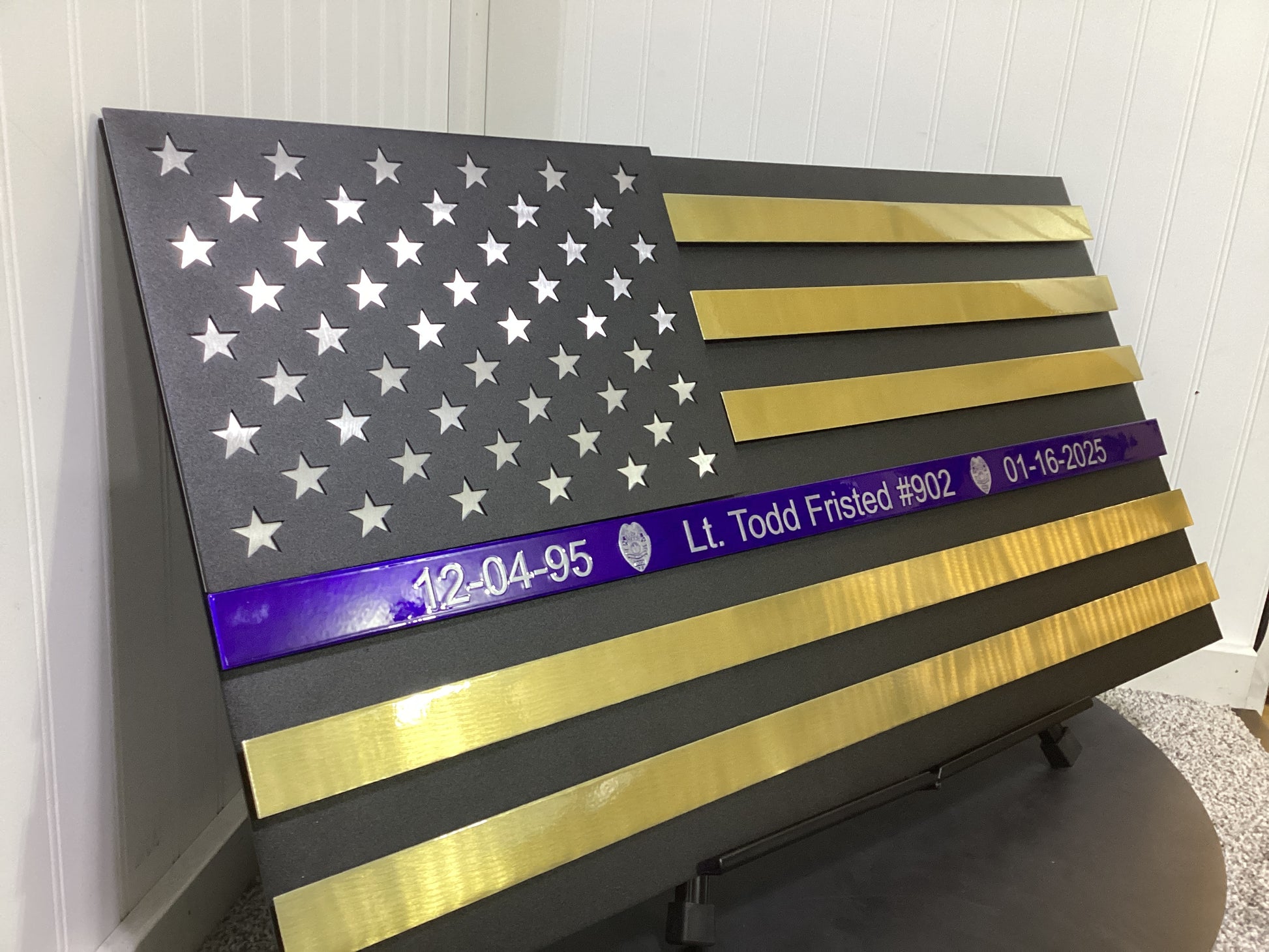 Metal Blue Line American Flag Engravings and more