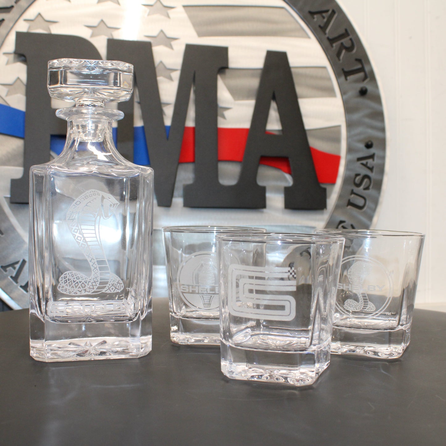 Shelby Cobra Logo Glass Decanters 5pc Set