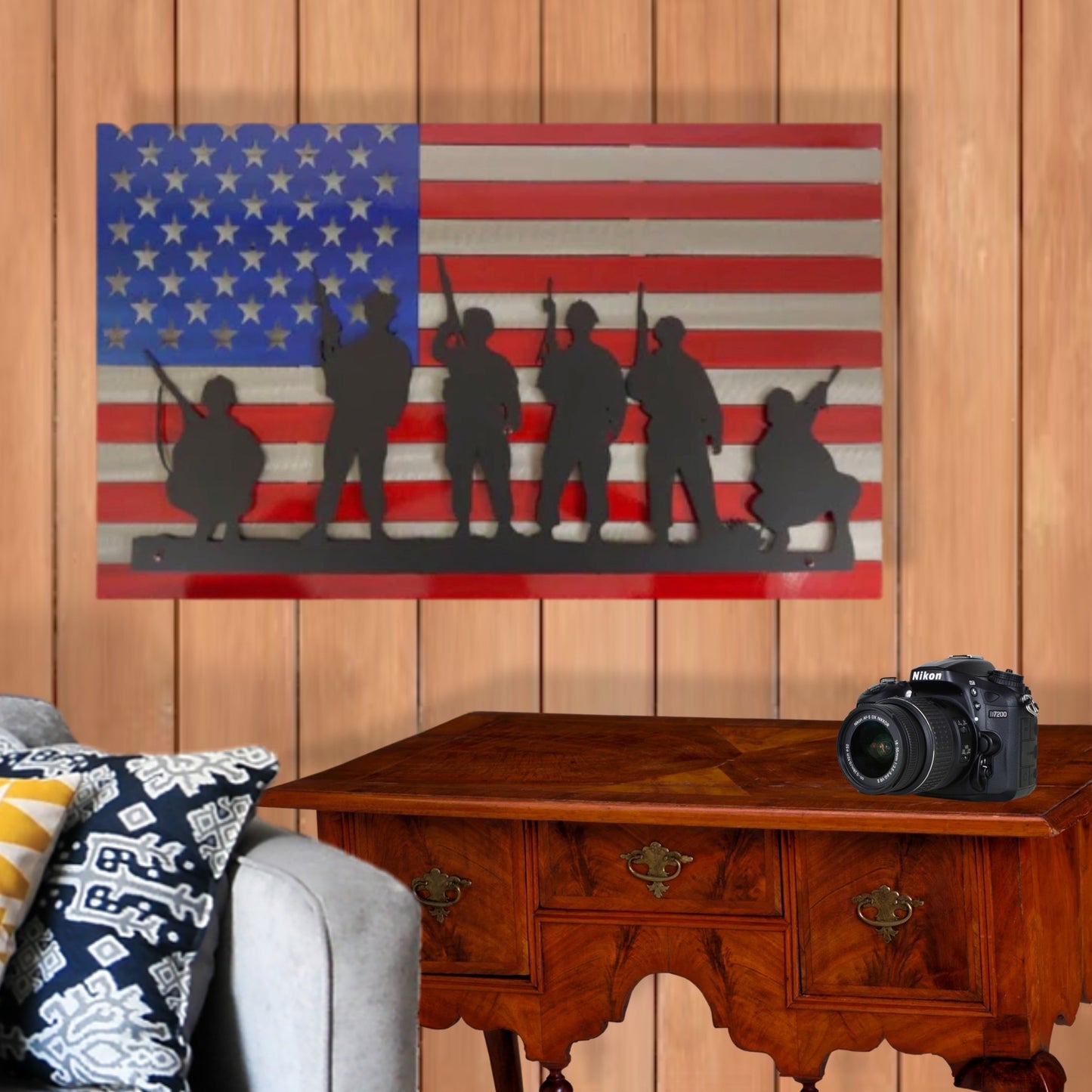 American Flag with Soldiers