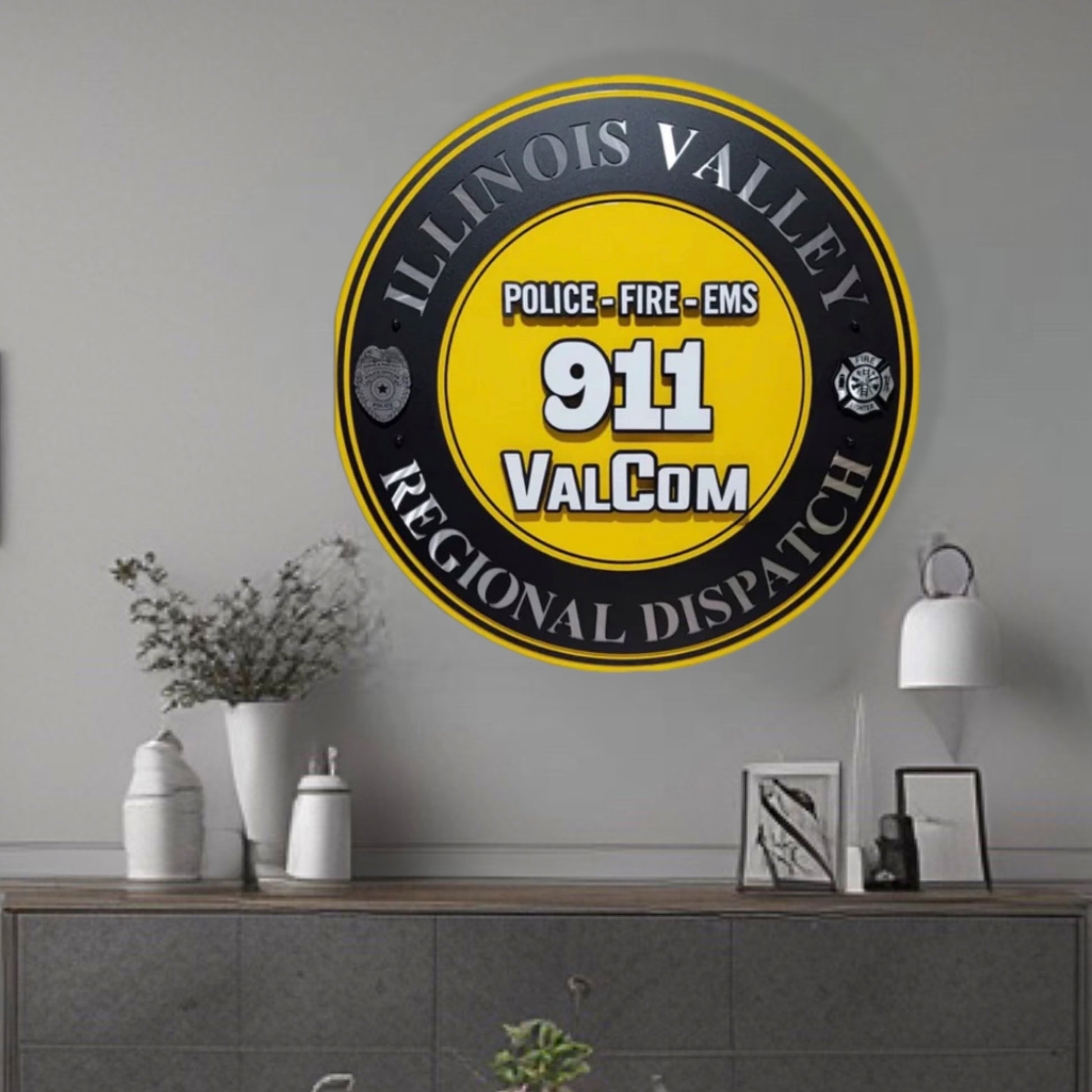 Wall Display Of Illinois Valley Regional Dispatch Badge