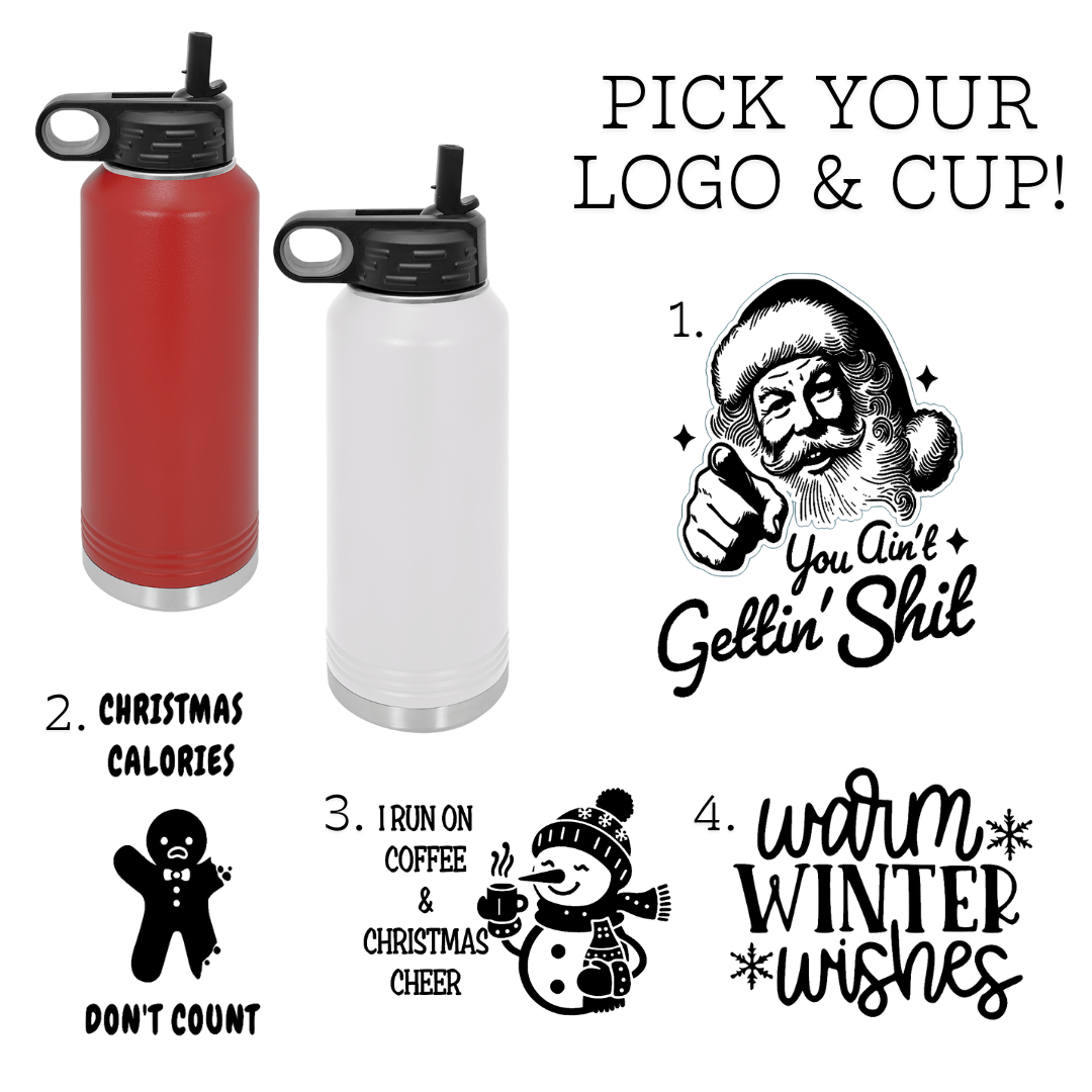 Christmas 32oz Engraved Water Bottles - Pick From 4 Designs!