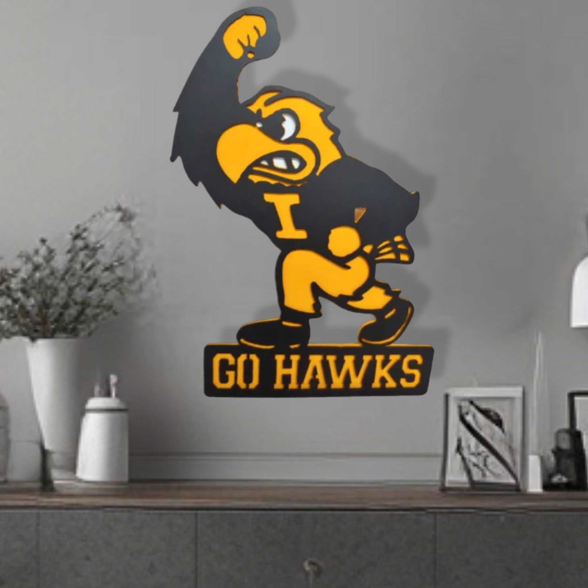 Iowa Hawkeyes Go Hawks Fighting Herky – Premier Metal Art