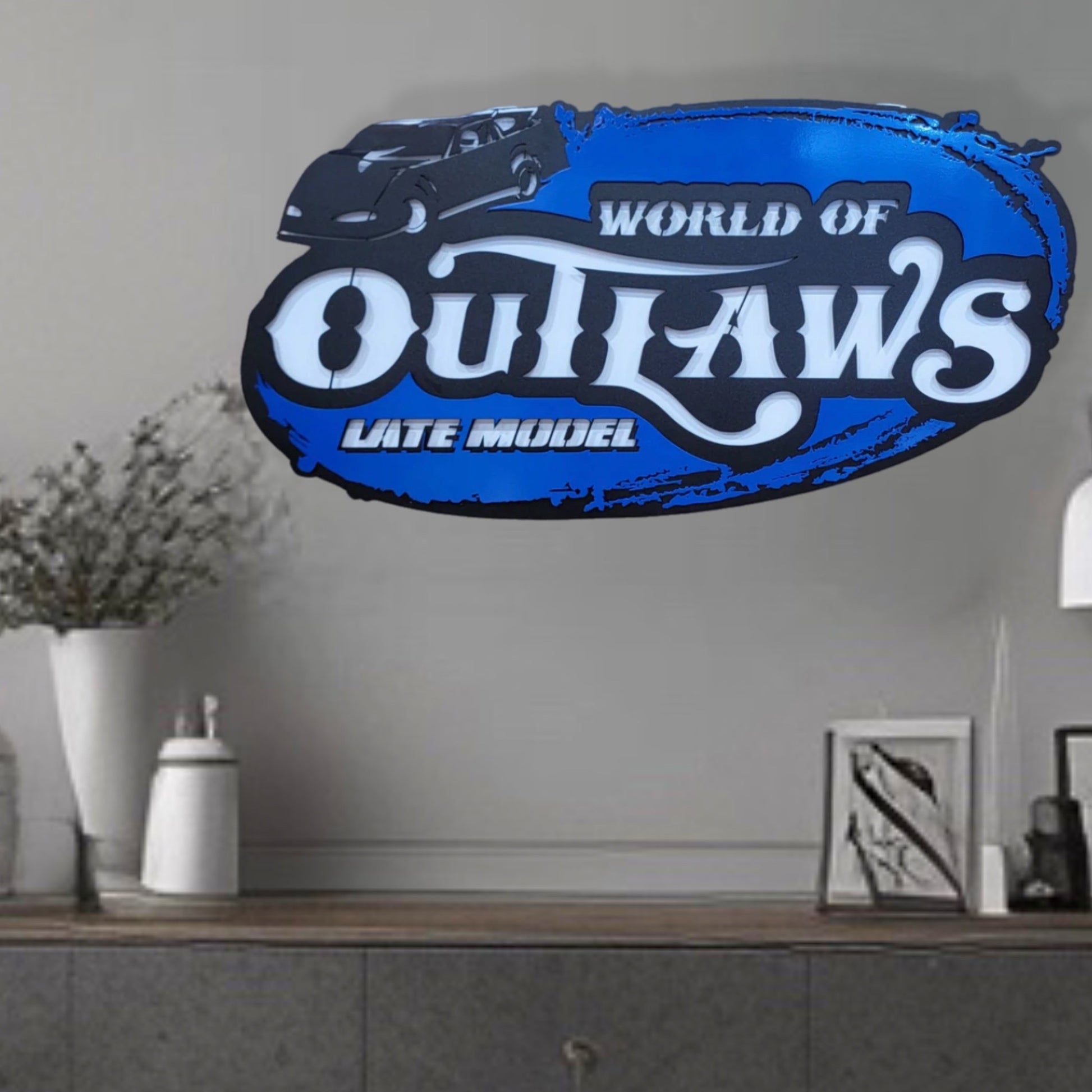 Blue World Of Outlaws Late Model Series Logo Metal Art
