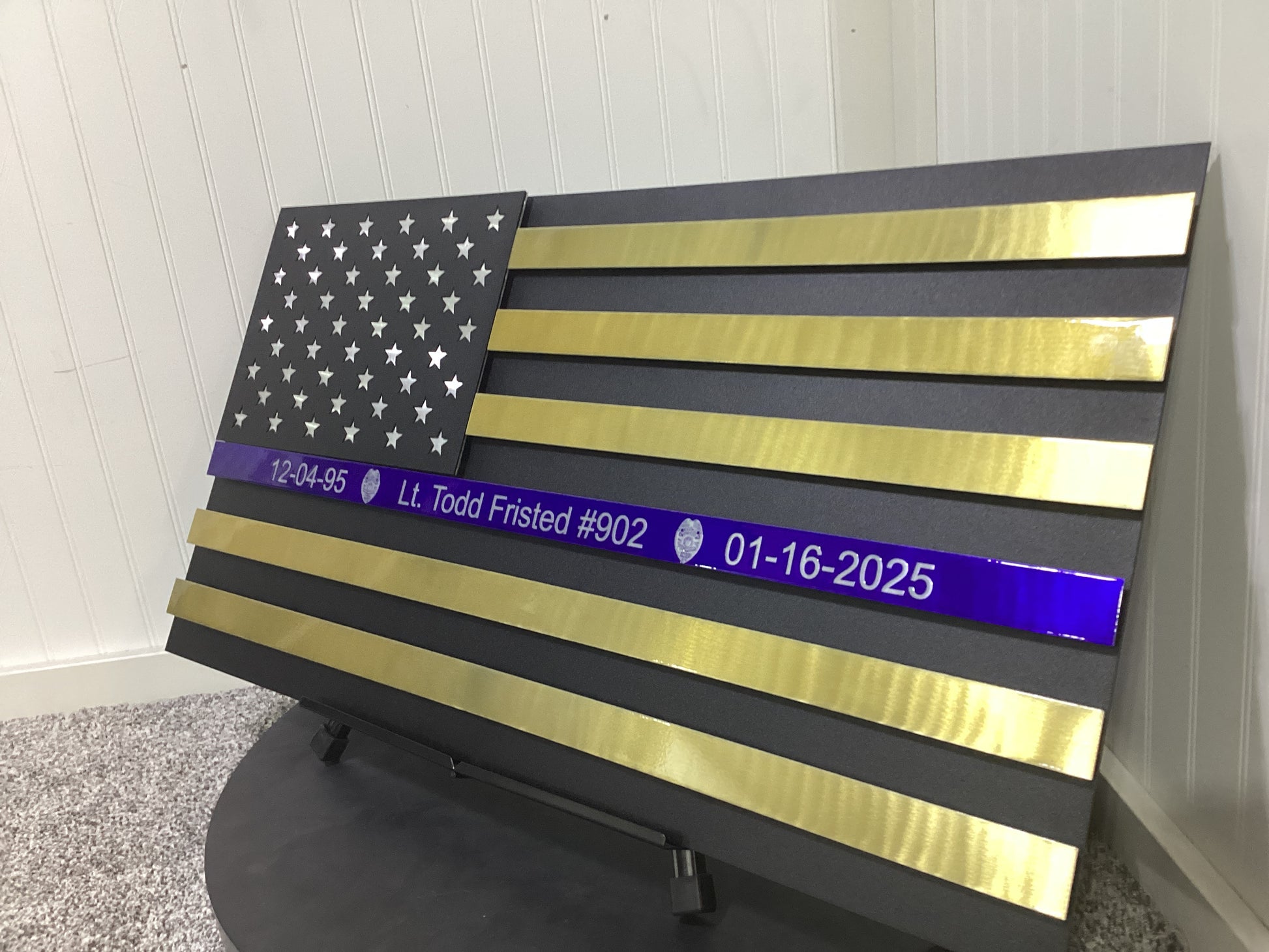 Yellow lines with Blue Line American Flag 