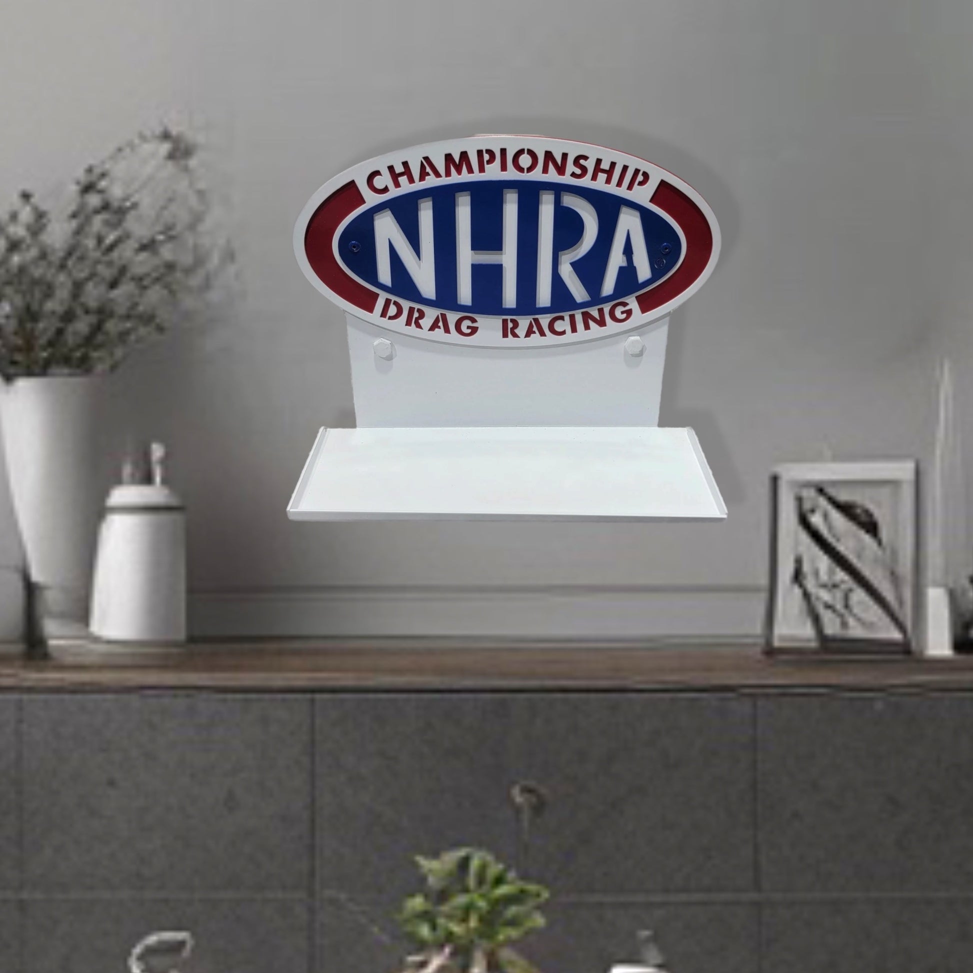Officially Licensed NHRA Championship Drag Racing Logo Diecast Display On Wall